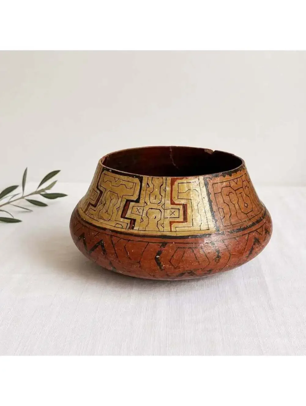 Vintage Shipibo Conibo Pottery Bowl Peru Amazon Geometric Kené Tribal Folk Art
